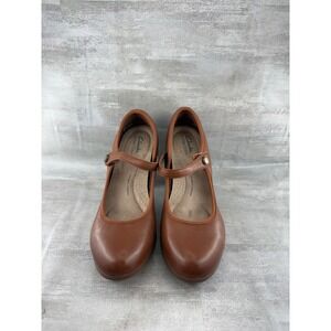 Clarks Collection Brown Leather Mary Jane Pumps Block Heel Women Sz 7.5M
